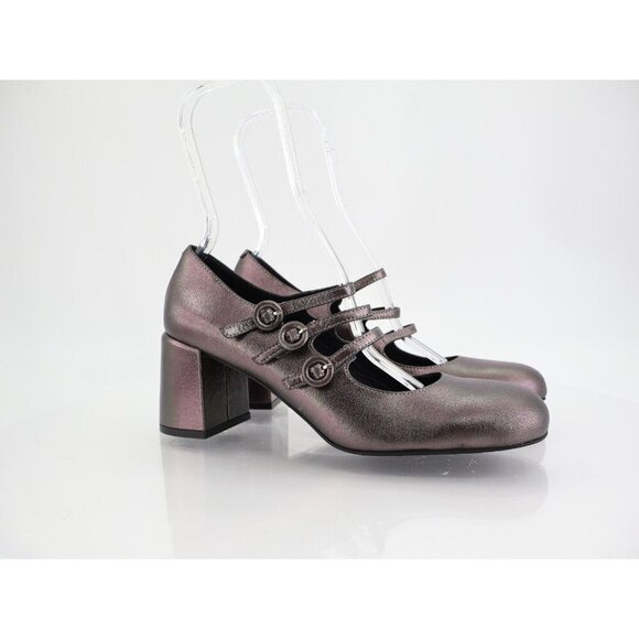Jeffrey Campbell Tierz Mary Jane Pump Size 10 Pewter Iridescent Strappy Block - Picture 1 of 12